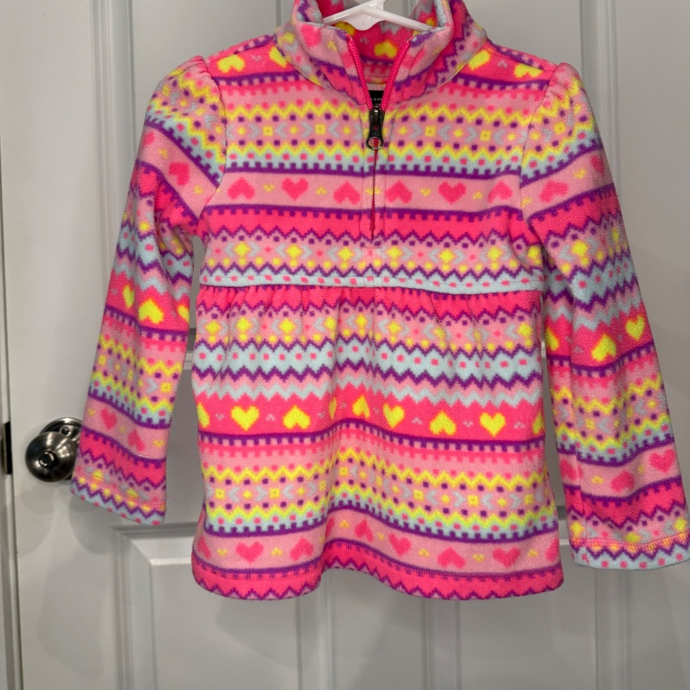 The Childrens Place Girls Pink Heart Fleece Quarter Zip Pullover Size‎ 3T